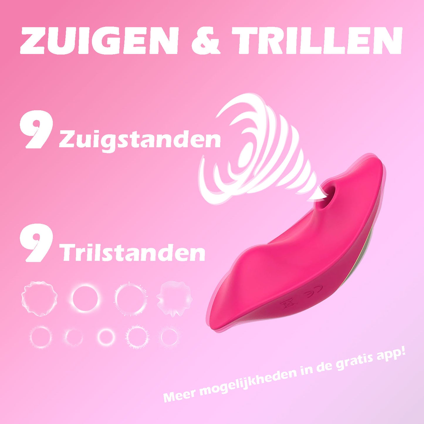 Luchtdruk vibrator voor vrouwen met 9 verschillende zuigstanden en 9 trilstanden