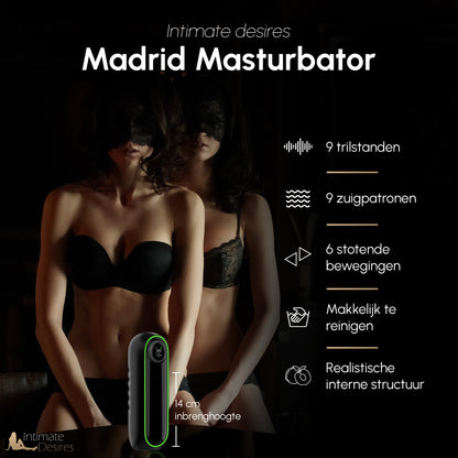 Masturbator Madrid | Stoot- zuig- & trilfunctie | Verwarmd | LED Scherm