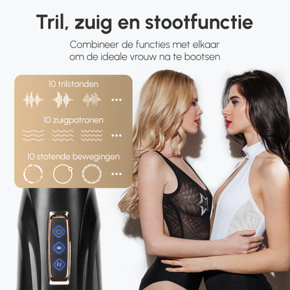 Masturbator voor man | Stoot- zuig- & trilfunctie | Verwarmd