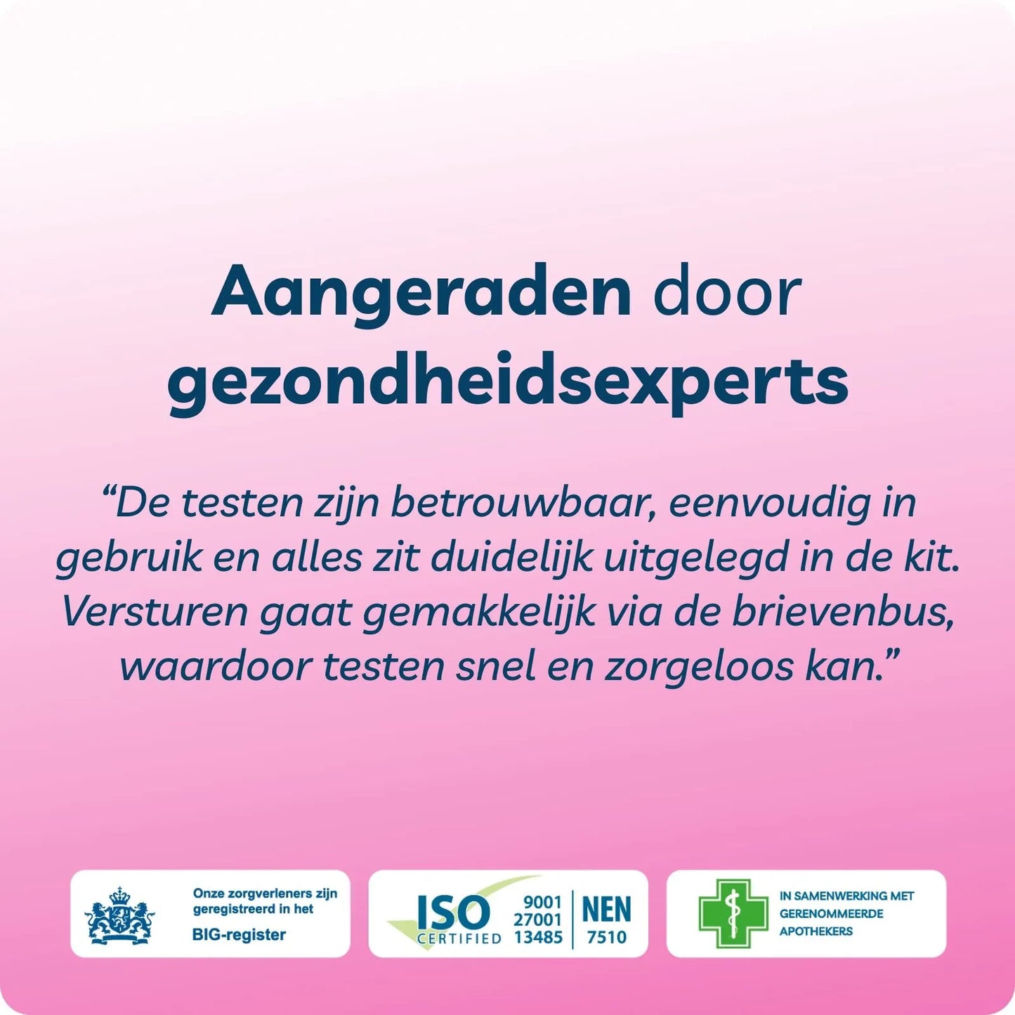 Basic Care+ 3 in 1 SOA test: aanbevolen door gezondheidsexperts, BIG-geregistreerd en ISO gecertificeerd.