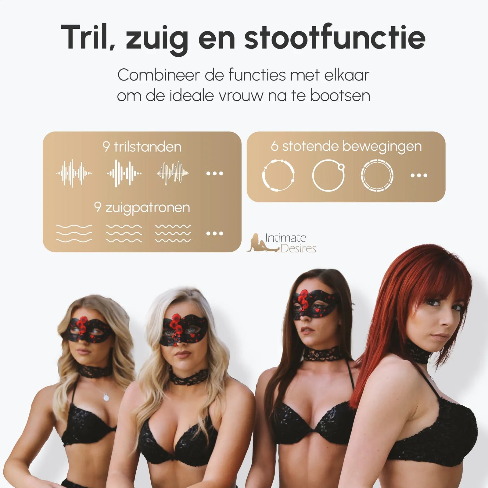 Tril-, zuig- en stootfunctie van de Madrid Masturbator