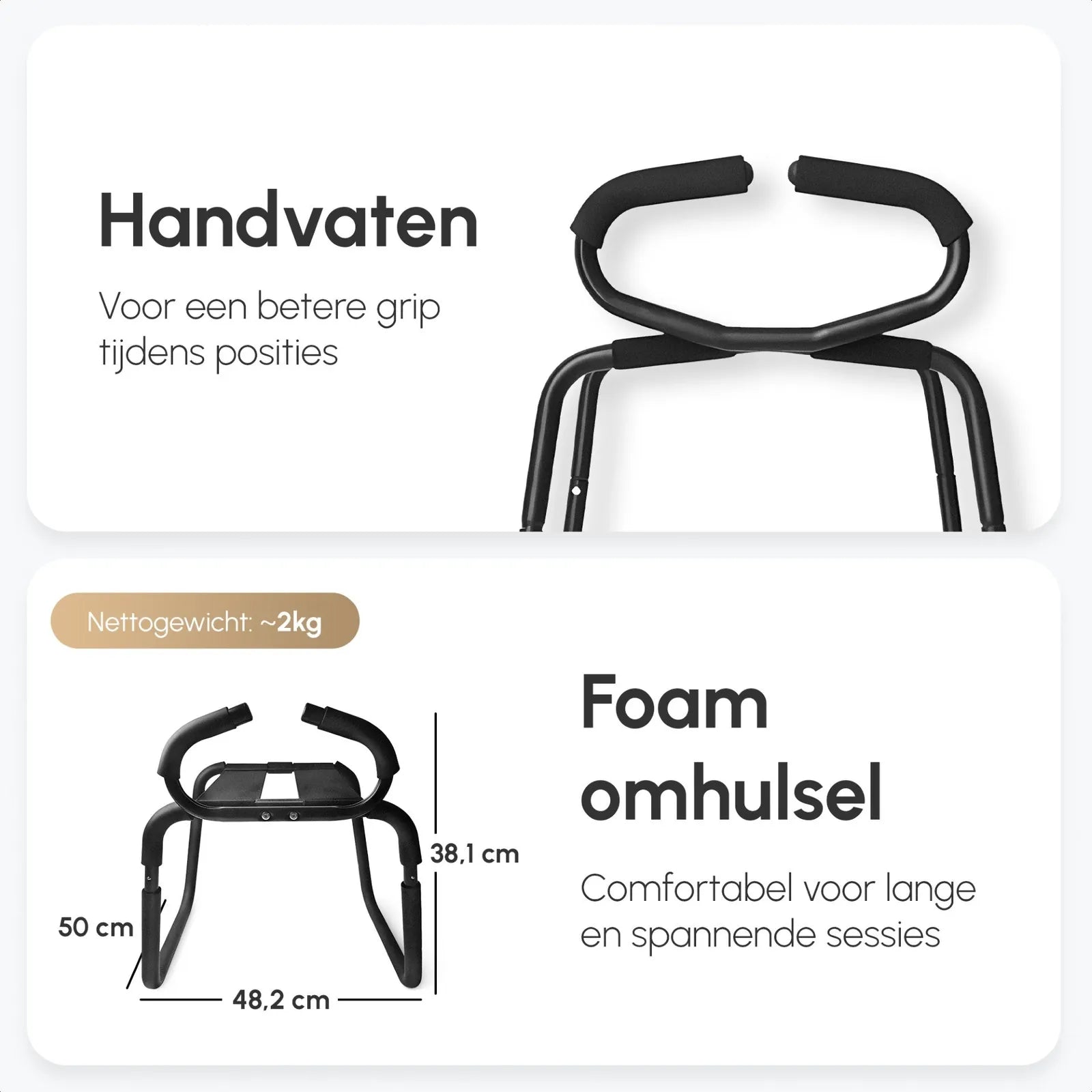 Handvaten en foam bekleding van de LoveSeat seksstoel